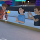 A group of Facebook VR avatars smile and crowd together for a picture.